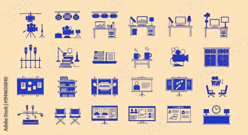 Video Production and Broadcasting Studio Icons Set