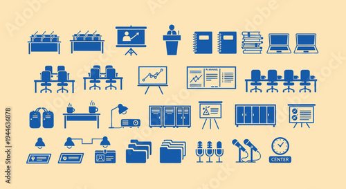 Business Meeting Icons - Presentation, Office, and Conference Room Elements