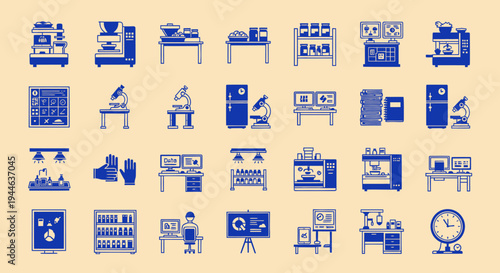 Collection of Laboratory Equipment Icons - Science and Research Flat Design