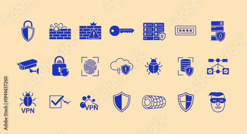 Cyber Security Icons: Protection, Data, Network, Access, Threat, Privacy, Safety