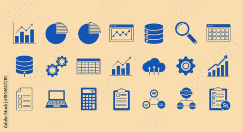 Business Icons Set: Analytics, Data, Finance, Technology, Strategy, Planning