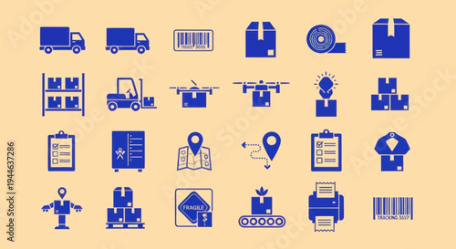 Logistics and Delivery Icons: Shipping, Warehousing, and E-commerce Icons Set