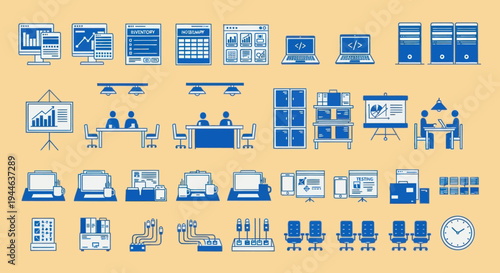 Office Workspace Icons and Elements Set