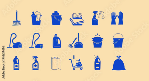 Cleaning Service Icons: Tools, Supplies, and Equipment for Housekeeping