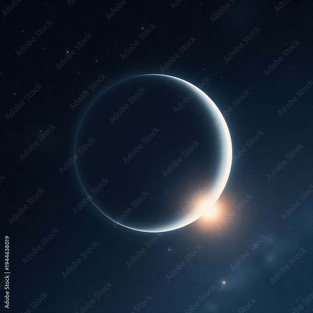 Fototapeta premium Moon in deep space eclipses a distant star.