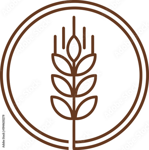 Simple line art icon depicting a single stalk of stylized wheat grain enclosed within a double circular border element