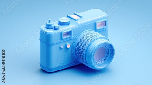 Stylized 3 d rendering of a classic camera in monochromatic blue