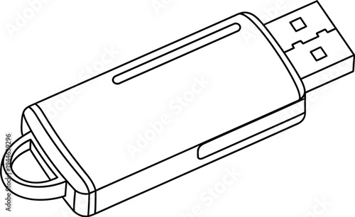 A simple line drawing illustration depicting a single portable USB flash drive with a metallic connector, perfect for data storage and quick file transfer.