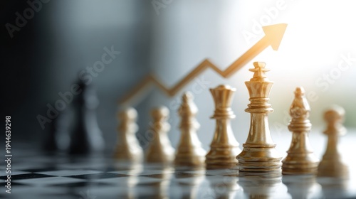Chess pieces with rising arrow symbolising strategy and business growth