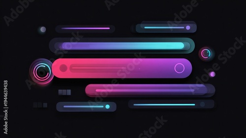 Abstract glowing ui elements on black background for technology design