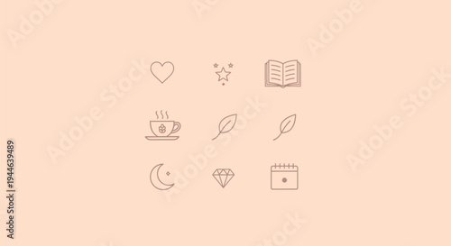 A charming collection of minimal line art icons representing lifestyle elements like romance nature beauty and daily planning