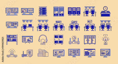 Computer Server Room Icons: Data Centers, IT, Networking, and Technology