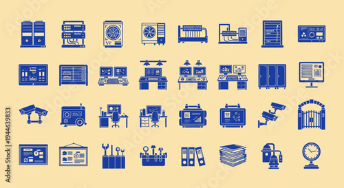 Server Room Icons: IT Equipment, Computers, Security & Data Management
