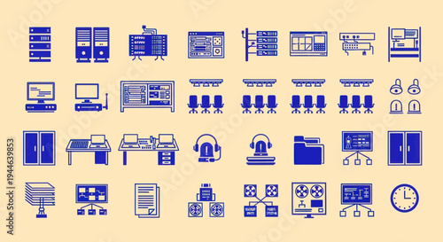 Server Room Icons: Technology, IT Infrastructure, Data Center, Networking, Computers, and Systems