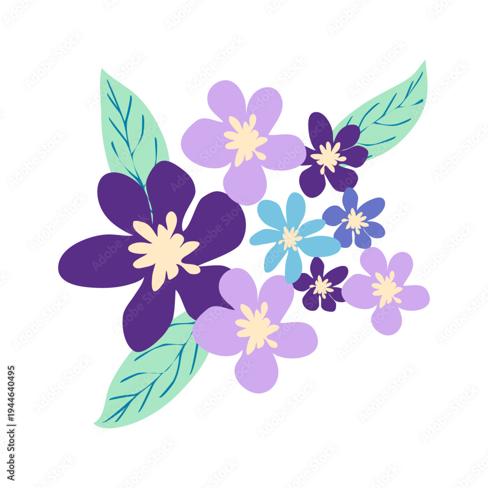 Obraz premium Wild and garden flowers, leaves. Modern vector botanical illustrations, hand drawn floral design elements