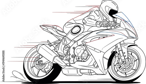A dynamic line art illustration depicting a skilled racer on a powerful sport motorcycle, showcasing the thrill of high-speed performance and professional racing excitement.
