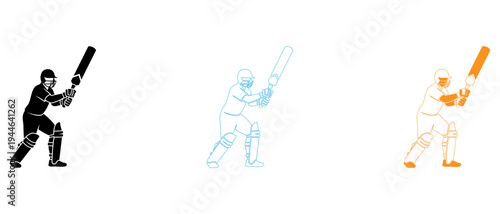 Cricket player illustrations in different colors