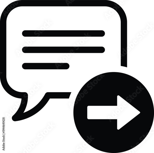 Black speech bubble with outgoing arrow symbol on white background notification symbol digital