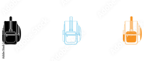 Colorful illustrations of backpacks in black blue and orange