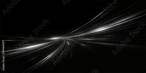An abstract black and white background featuring fast motion blur lines and light trails creating a dynamic tunnel design of energy and speed for a modern wallpaper