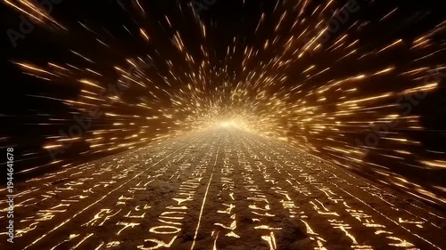 Journey through the golden hieroglyphs, exploring ancient mysteries with shooting star effects in motion graphics