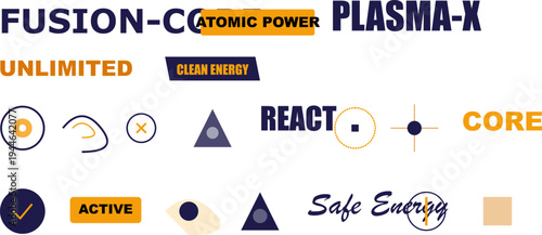 Abstract Science Technology Icons: Fusion, Atomic, Plasma, Clean Energy Concepts