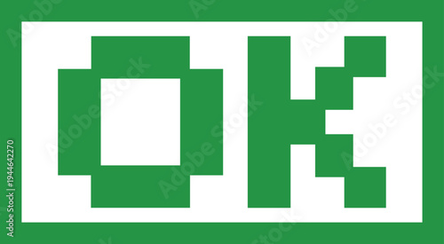 Pixelated green and white ok symbol in a square frame ok symbol pixel green text