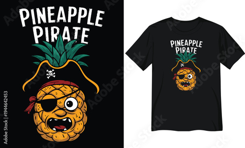 Funny Pineapple Pirate Illustration with Eye Patch and Captain's Hat