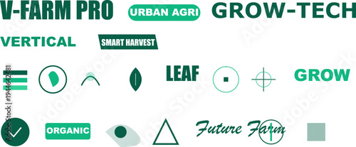 Green Eco Agri-Tech Logos, Icons for Smart Sustainable Future Farming.
