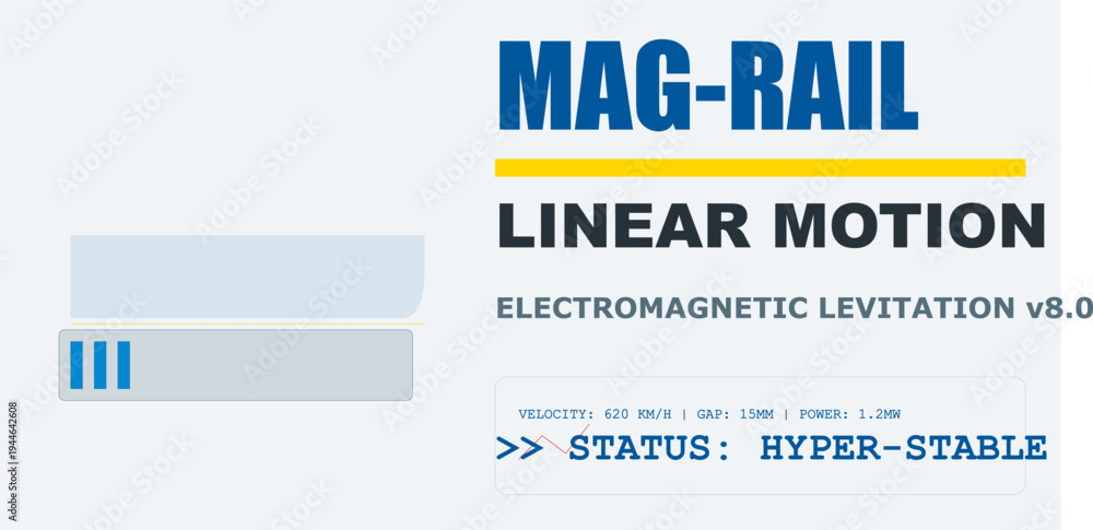 Fototapeta premium Maglev Rail Linear Motion Technology. High-Speed Electromagnetic Levitation Transportation Concept.