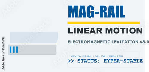 Maglev Rail Linear Motion Technology. High-Speed Electromagnetic Levitation Transportation Concept.