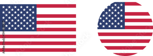 Two american flags one rectangular one circular on white background usa flag united states flag