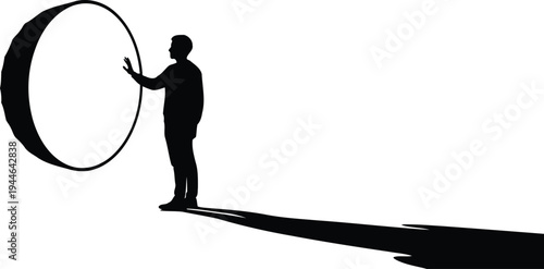 Silhouette of a man isolated on transparent background holding a magnifying glass