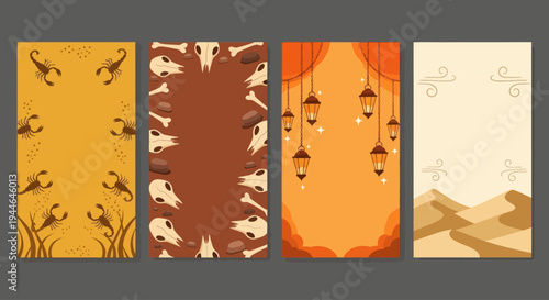 Desert Scorpions, Animal Skulls, Islamic Lanterns and Sand Dunes Story Templates
