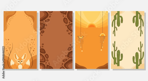Desert Landscape Collection: Fennec Fox, Cacti, Rocks, Sunset and Dreamcatchers