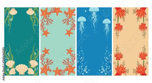 Oceanic Frames: Seashells, Starfish, Jellyfish, and Coral Borders