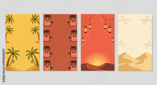 Desert Oasis and Ramadan Lanterns Collection - Vector Illustrations