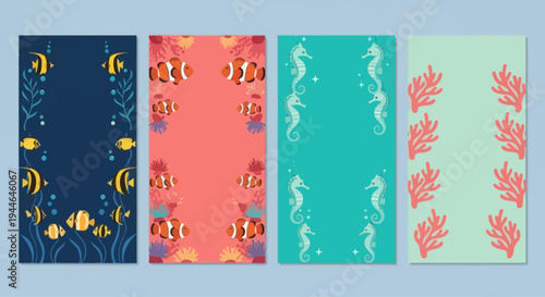 Oceanic Border Designs: Clownfish, Seahorses, Coral, and Tropical Fish