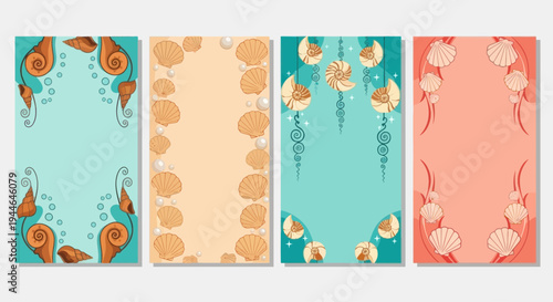 Oceanic Shell Borders Collection: Nautical Design Elements for Summer & Beach Themes