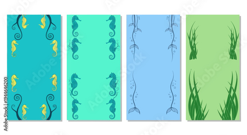 Seahorse and Seaweed Vector Frames - Ocean Life Decorative Borders