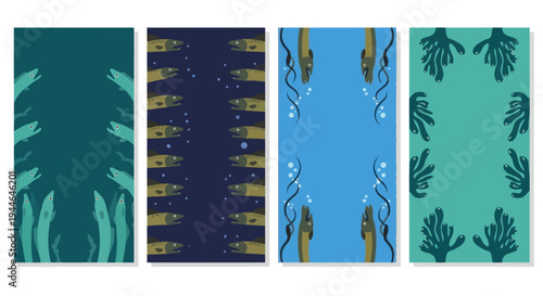 Marine Life Seamless Patterns: Eels and Coral