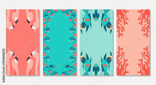 Whimsical Coral Reef and Flamingo Patterns for Social Media Stories