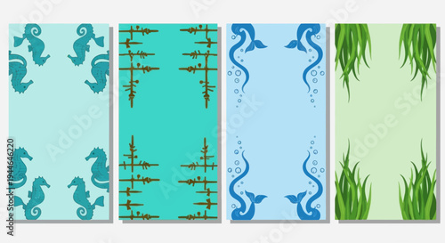 Oceanic Frames: Seahorses, Bubbles, and Seaweed Patterns