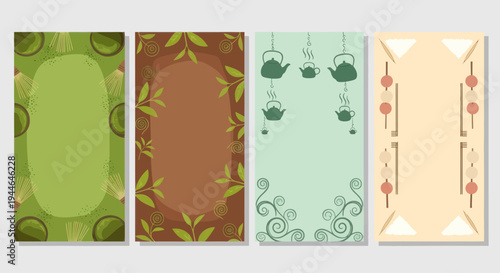 Set of decorative frames and borders with tea theme, vintage style