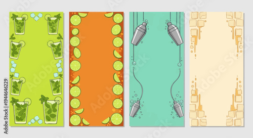 Refreshing Cocktail Borders: Mojito, Lime, Shaker, Ice Cubes - Party Design Elements