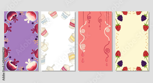 Hand-drawn Berry and Smoothie Card Borders with Decorative Elements