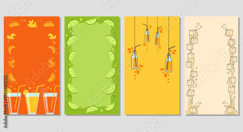 Summer Drink Borders: Juices, Limes, Bottles, and Ice Cubes