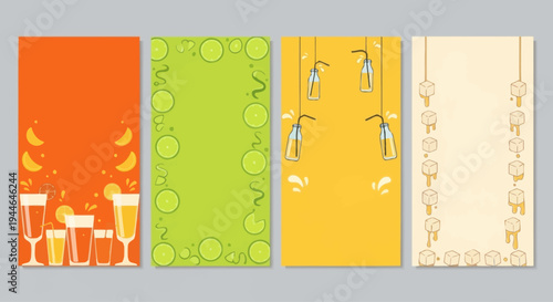 Summer Drinks and Refreshments Backgrounds with Citrus and Ice Cubes
