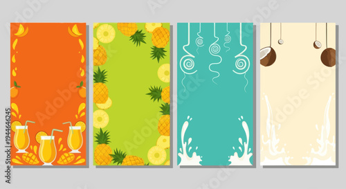 Tropical Fruit Drink Borders and Backgrounds - Mango, Pineapple, Coconut