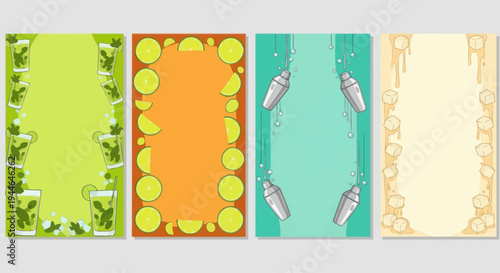 Summer Cocktail Drink Borders with Lime, Mint, and Shakers